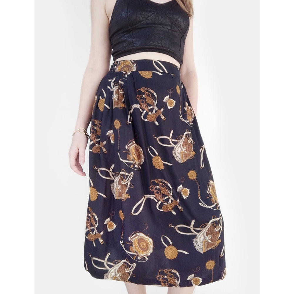 ✨VTG✨ Scarf Print High Waisted Pleated Midi Skirt